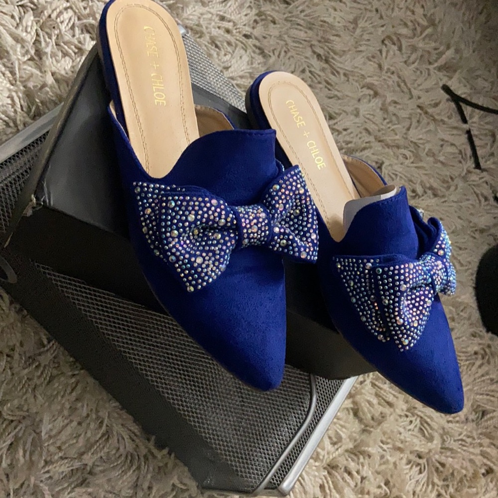 Blue Suedette Slides